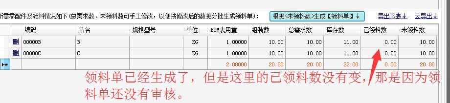 已領料數(shù)量沒有變化